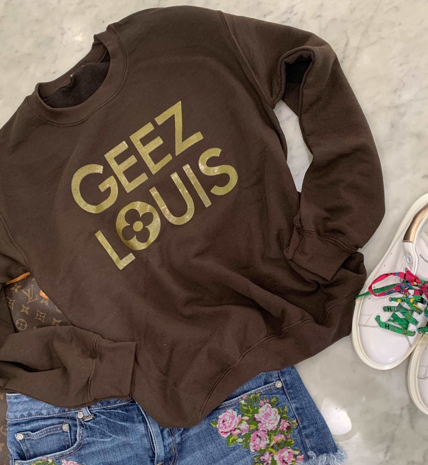 Geez Louis Chocolate Brown Pullover Sweatshirt