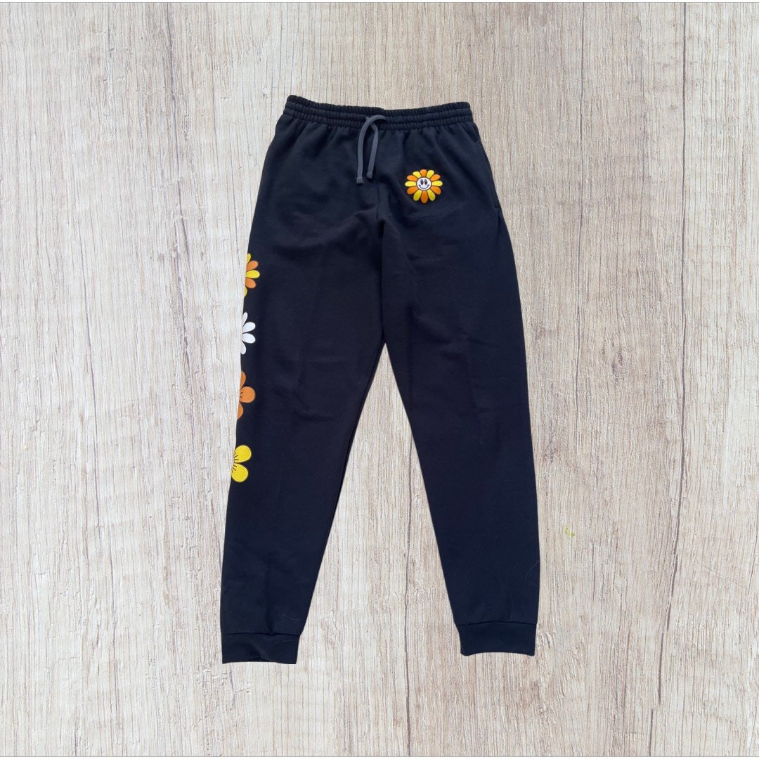 Retro Flower Joggers , Smiling Flowers Sweatpants with pockets
