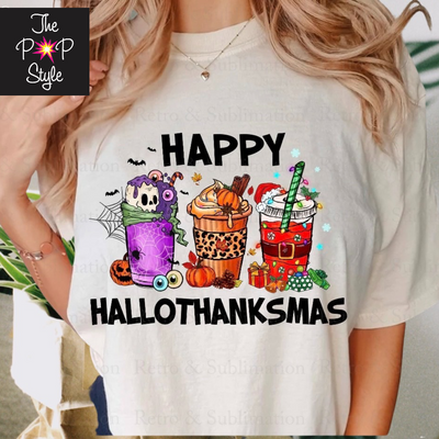 Happy HalloThanksMas Shirt, Holiday Coffee Lover Shirt