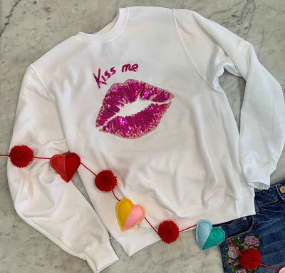 Kiss me shirt, Valentine’s Day shirt, sequin lips shirt , Cupid shirt , spring shirt