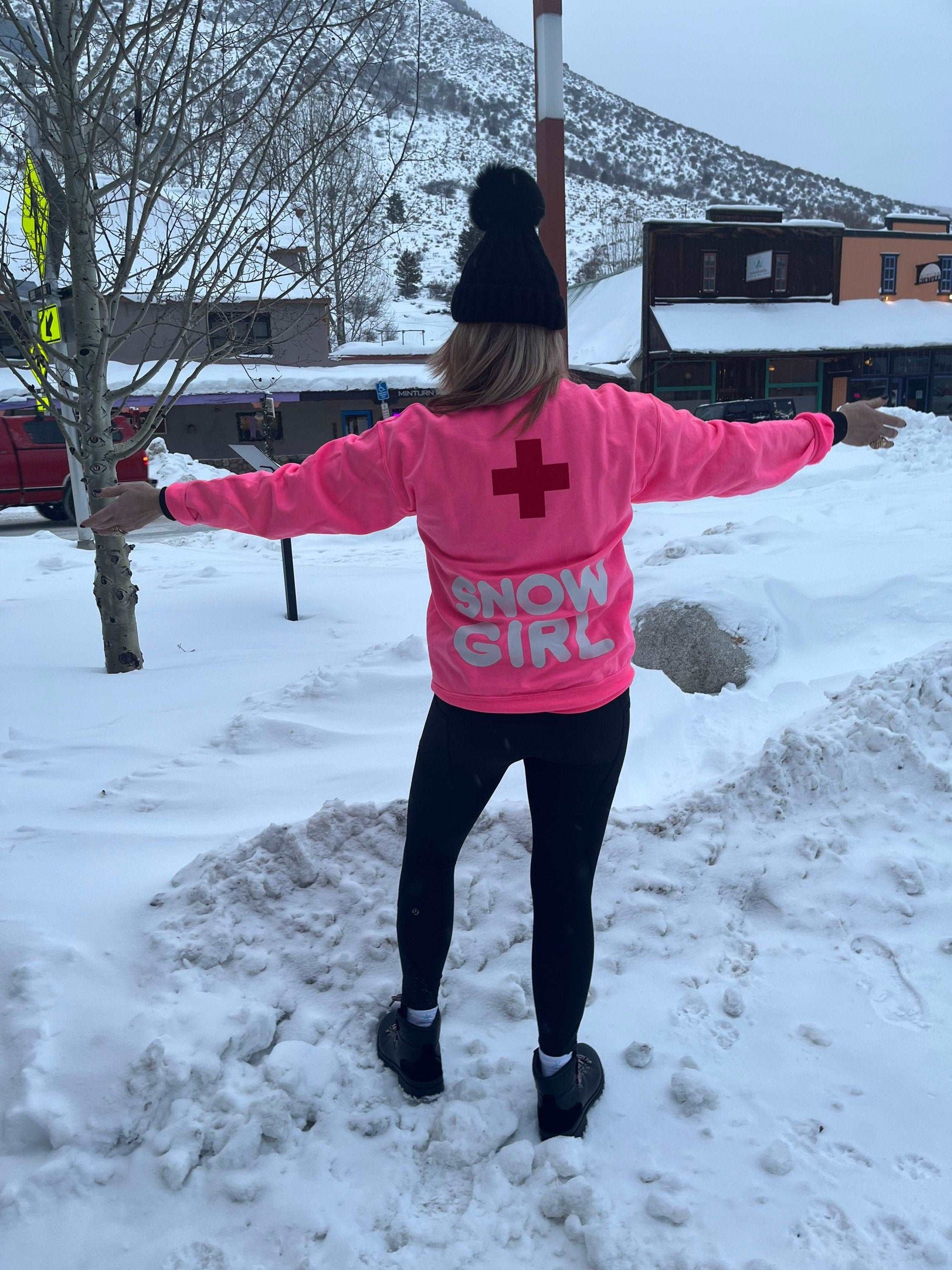 Snow Girl Sweatshirt, Snow Shirt, Ski Sweatshirt, Pink Snow Shirt