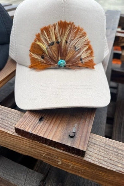 Feather Espresso Trucker Hat Country Western Feather SnapBack Hat Cowboy Western Hat