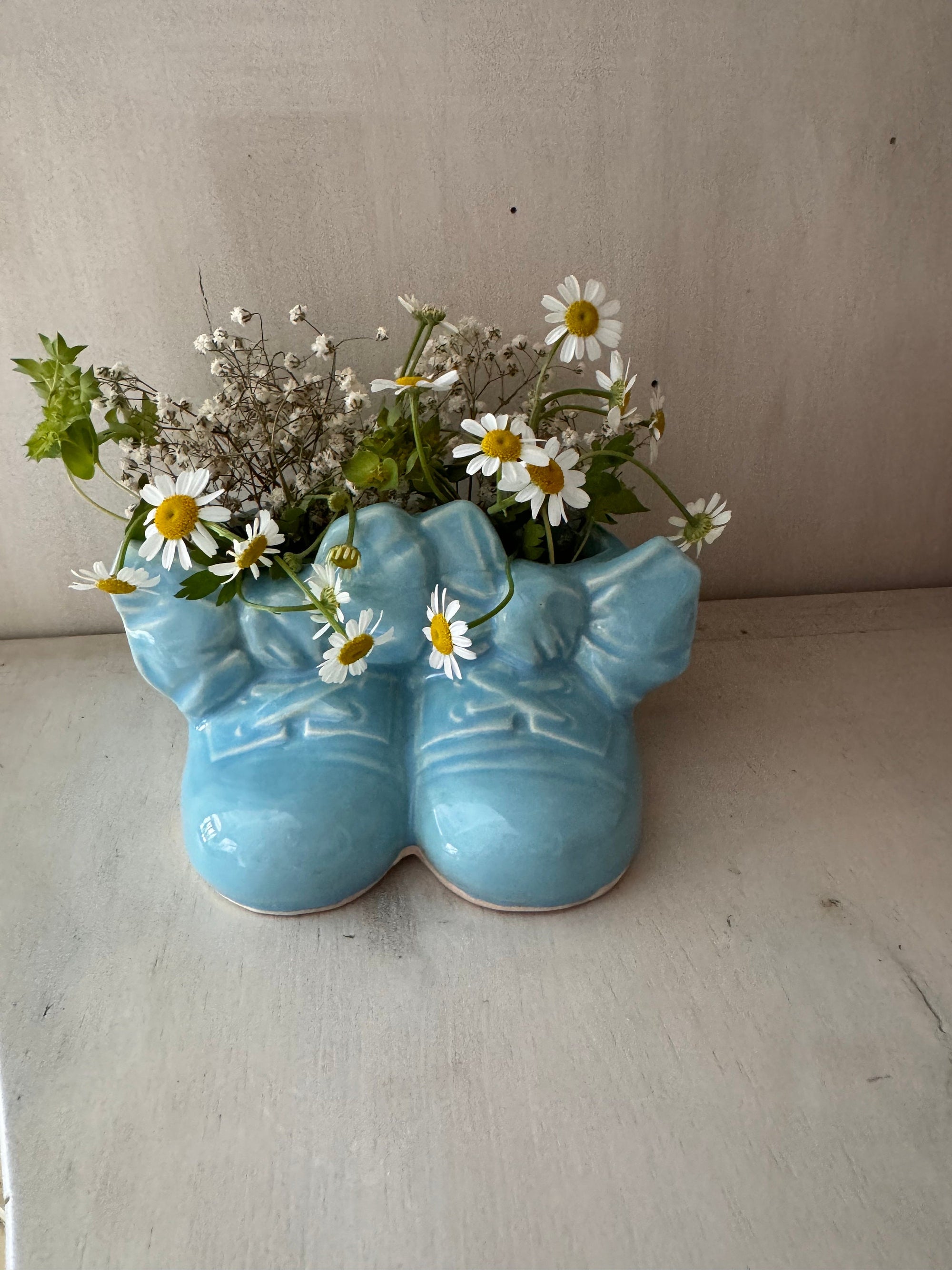 Baby Booties Vintage Planter Unique Gift Planter Baby Boy Gift One of a Kind Baby Gift Succulent Planter