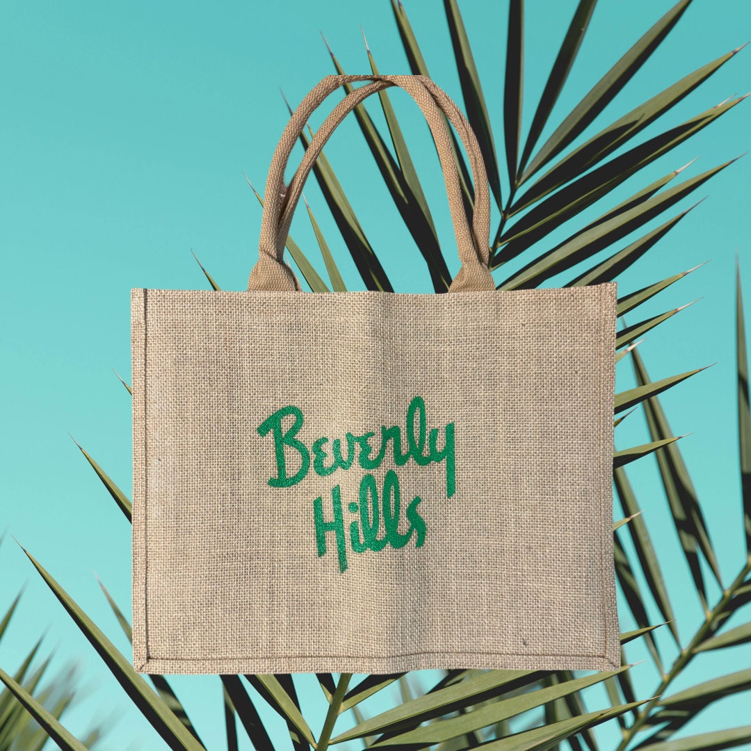 Beverly Hills Tote Bag California Raffia Souvenir Tote Bag Beach Tote