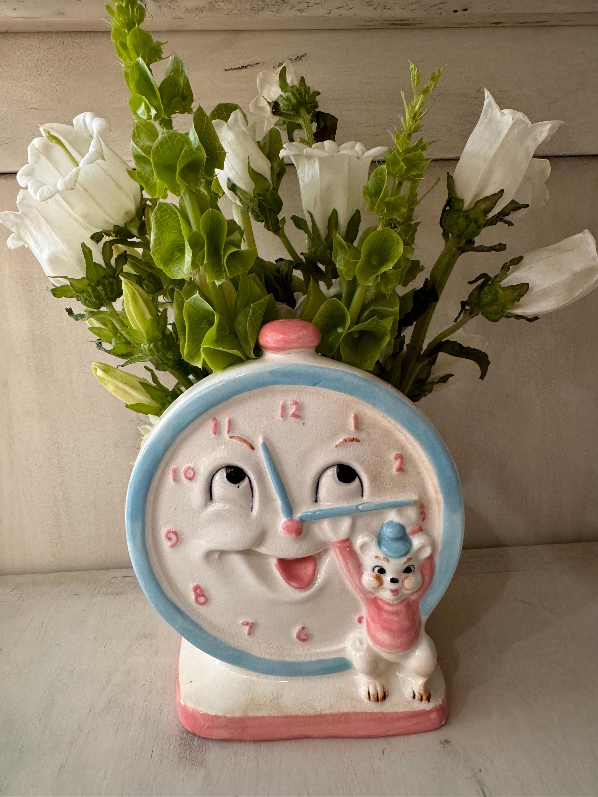 Vintage Baby Planter Rare Clock Mouse Planter Vase Unique Shower Gift Pastel Baby Gift Planter One of a Kind Baby Gift Succulent Planter