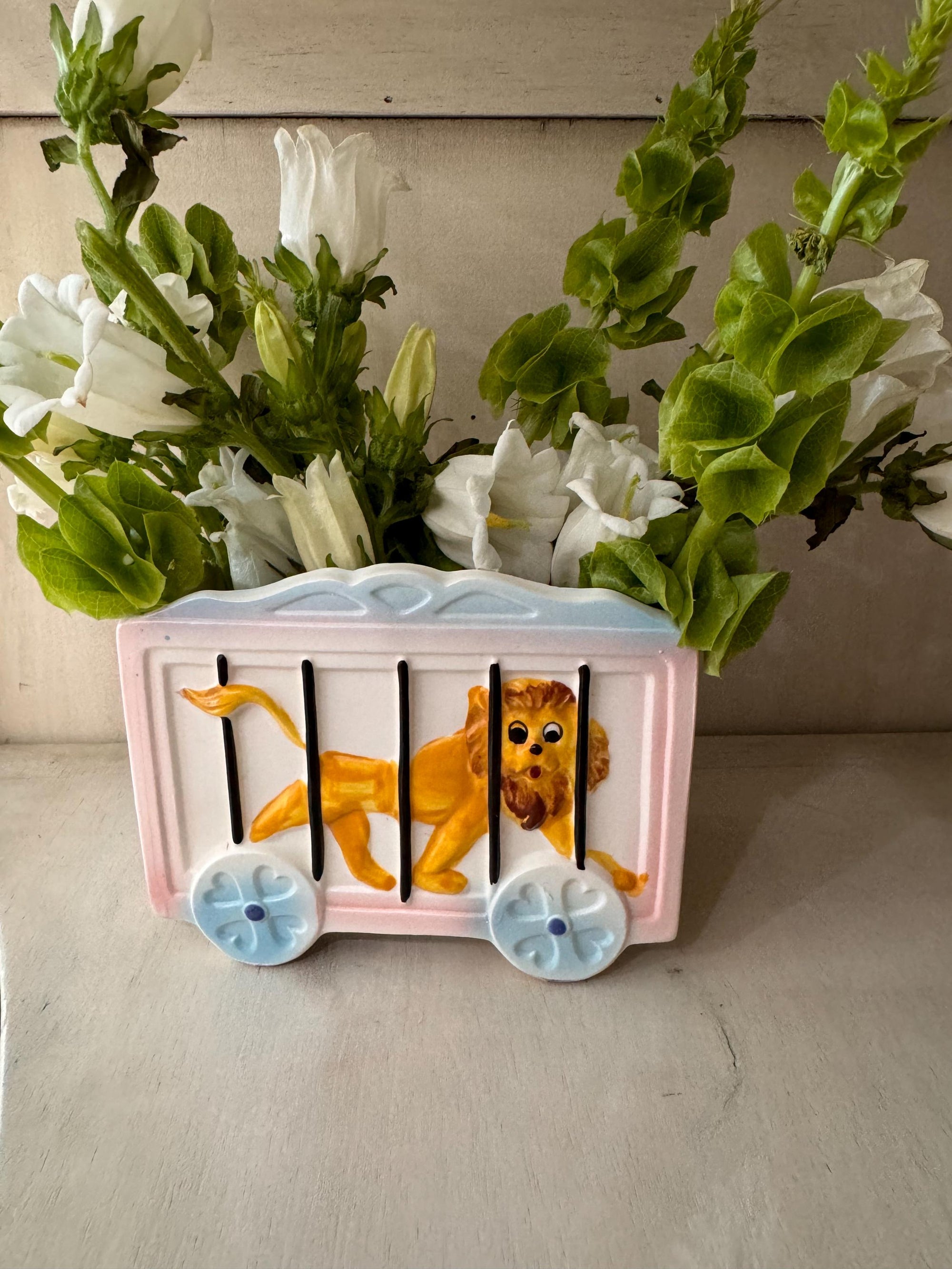 Circus Train Car Baby Planter Rare Lion Car Vase Unique Shower Gift Pastel Baby Gift Planter One of a Kind Baby Gift Succulent Planter