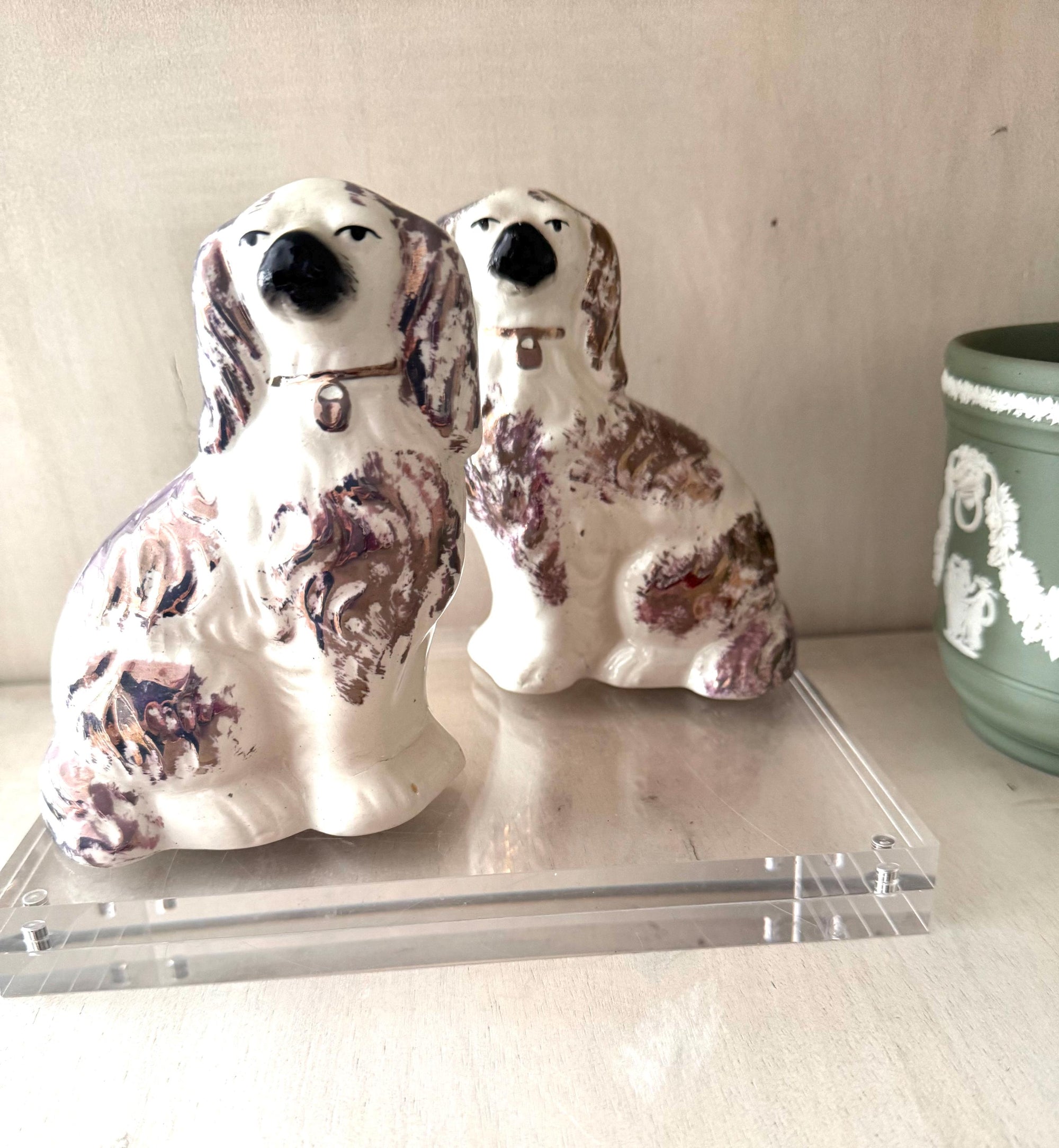 Staffordshire Ware Dogs Pair Made in England Hand Painted Vintage Chinoserie Decorative Dogs RARE