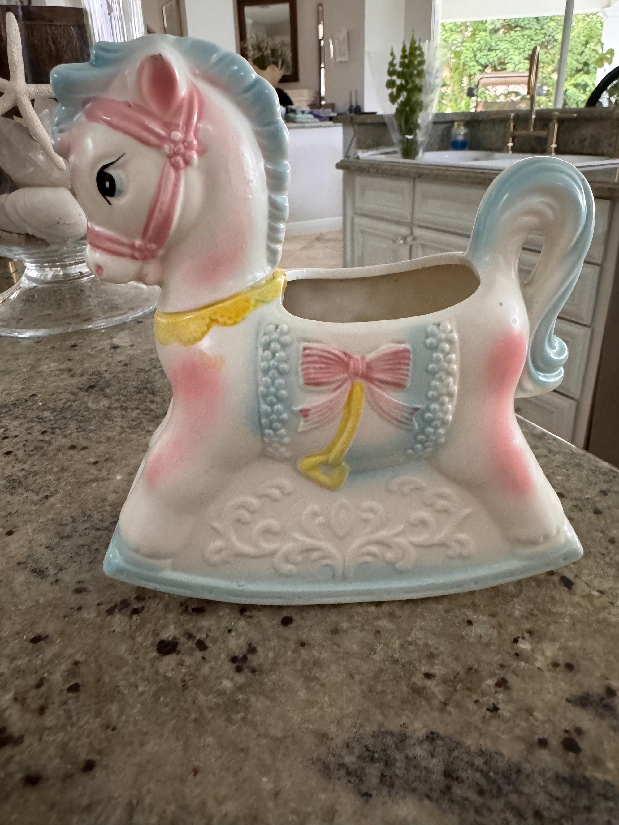 Rocking Hirse Vintage Baby Planter Rare Baby Unique Shower Gift Pastel Horse Baby Gift Planter One of a Kind Baby Gift Succulent Planter