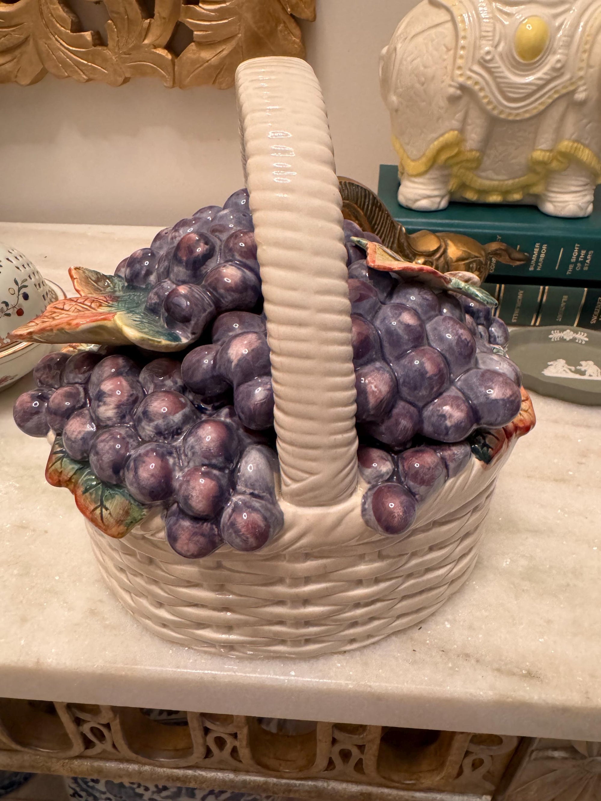 Vintage Fruit Basket Fitz and Floyd Sonoma Grapes Basket Kitchen Decor Storage 1988 Fitz Floyd Ceramics