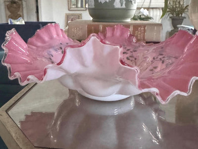 Fenton Vase, Dish and Compote Hand Painted Pink Gold Floral Briderton Decor sold seperate Grand Millenial