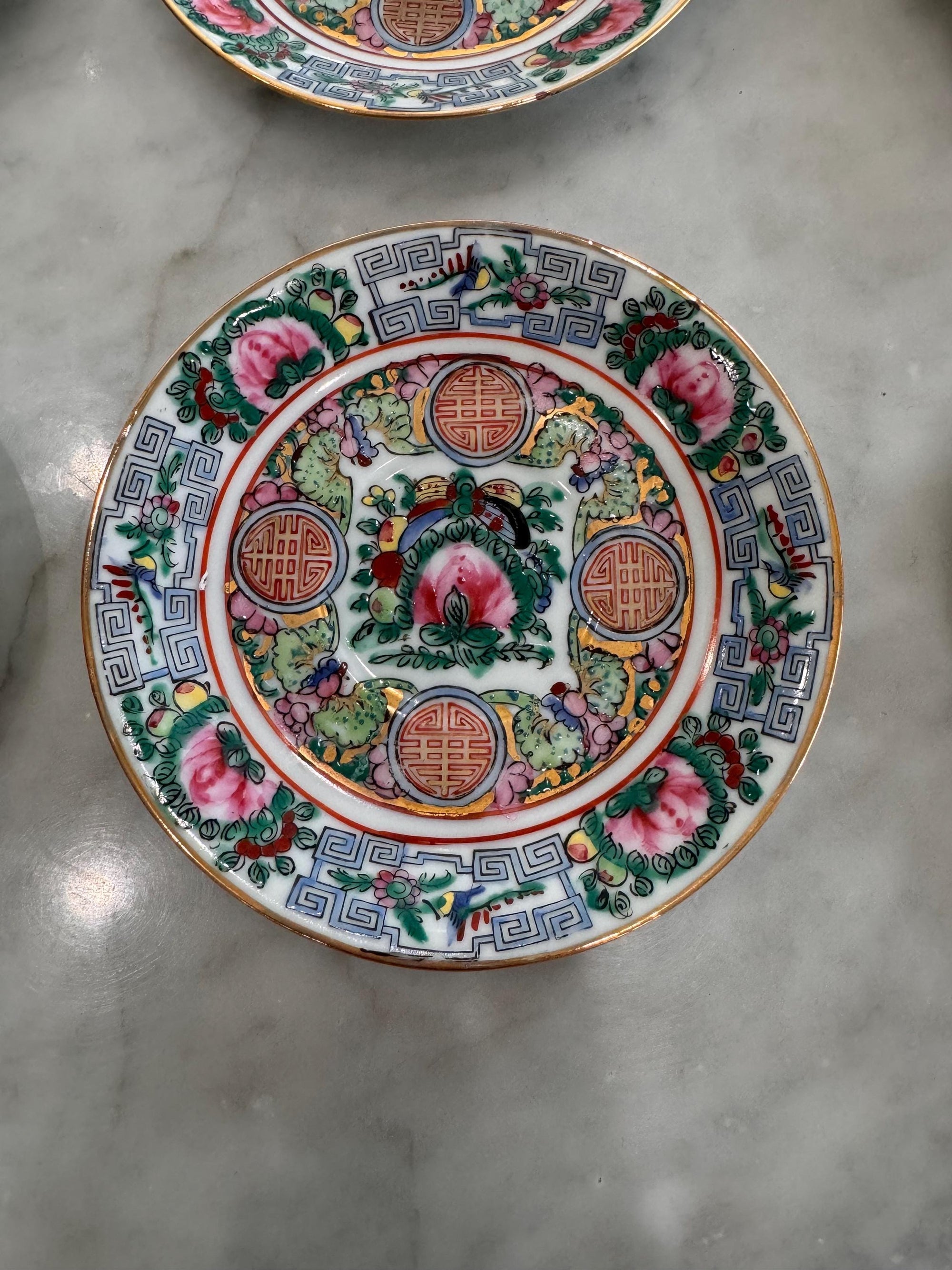 Rose Canton Plates Double Happiness Plates Japanese Asian famille Verte Painted Vintage Chinoiserie Chinese Butterfly Plate Wall Plates