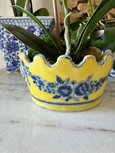 Japanese United Wilson crown bowl Vase Planter Vintage Navy Blue Edge Floral vase Planter Collectible Footbath Chinoserie Planter