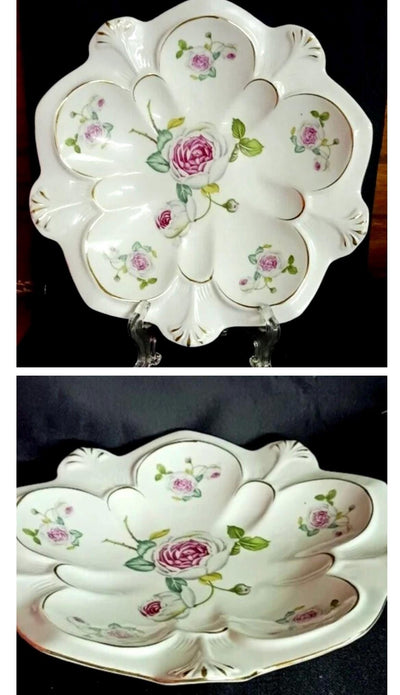 Limoge Oyster Plate Collectible Oyster wall plate famille Verte Painted Vintage Chinoiserie Floral Butterfly Plate Wall Plates