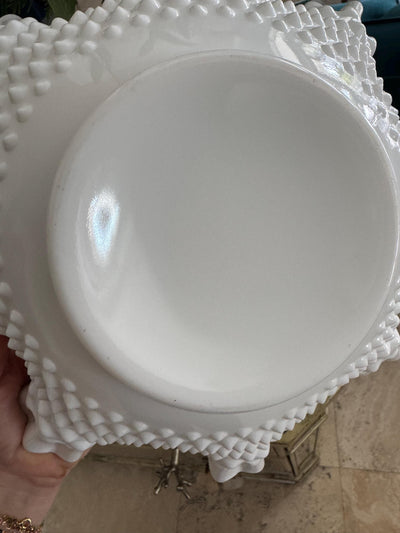 white Fenton glass serving bowl large white glass bowl with lettuce edge