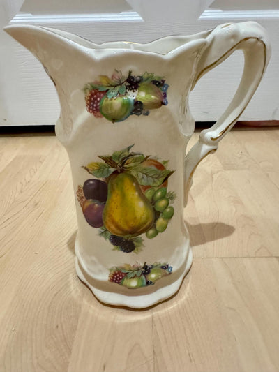 ironstone staffordshire pitcher vase floral design 14k edges
