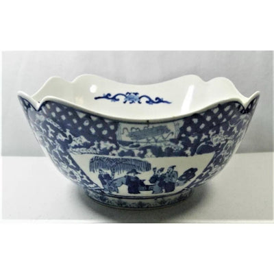 Blue White JUWC Plate Dishes United Wilson Collectible octogan bowl Vintage Blue white Floral bowl with special wall hangers