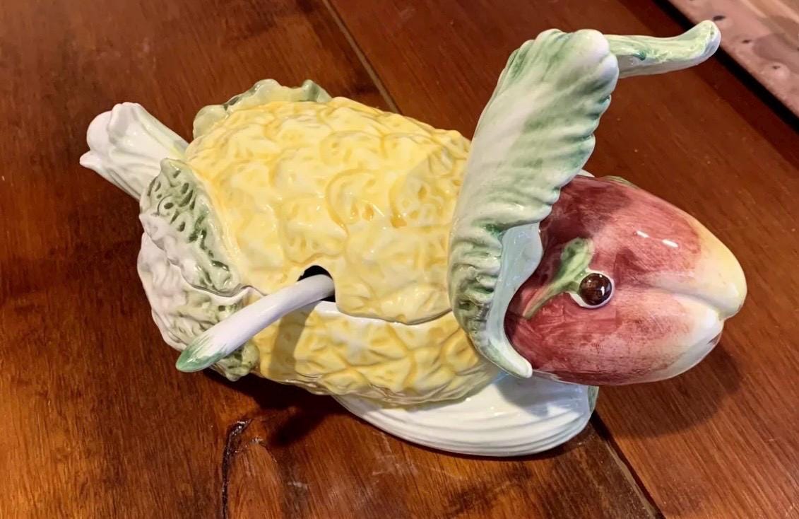 rabbit fitz Floyd ceramic tureen cabbage bordallo rabbit