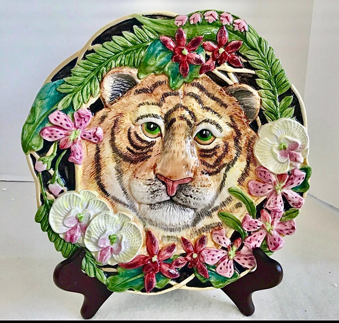 Fitz and Floyd Tiger Orchid Tiger Collectible Plate Sarangeti Collection Large Platter size