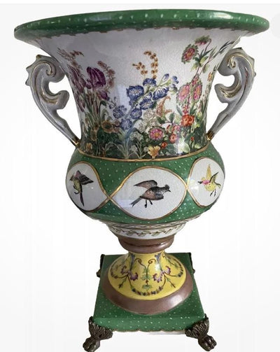 Wong Lee Floral Vase Urn Ormolu Vintage Vase Chinese Import 14 inches high Stunning