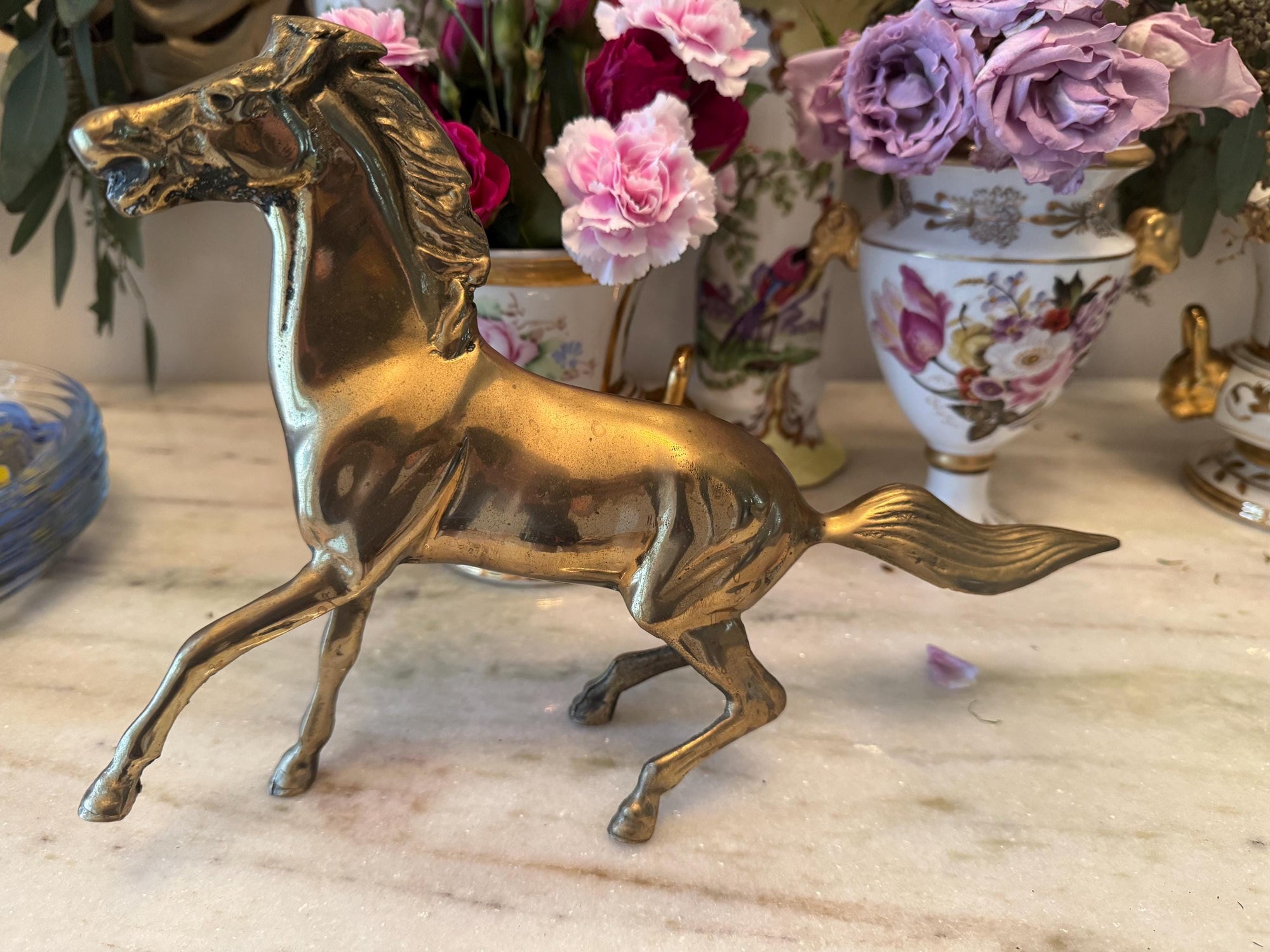 Brass Running Horse Figure Equrstrian Horse lovers MCM brass horse Collectible