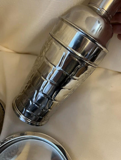 Ralph Lauren Home Bar Ware Silver Set Ice Bucket and Shaker Crocodile Repousse Pattern Stainless Retired rare