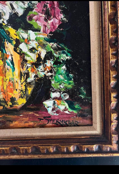 Original Oil Floral Painting Tea Sternklau Gorgeous and Collectible Gold Framed Oil on canvas