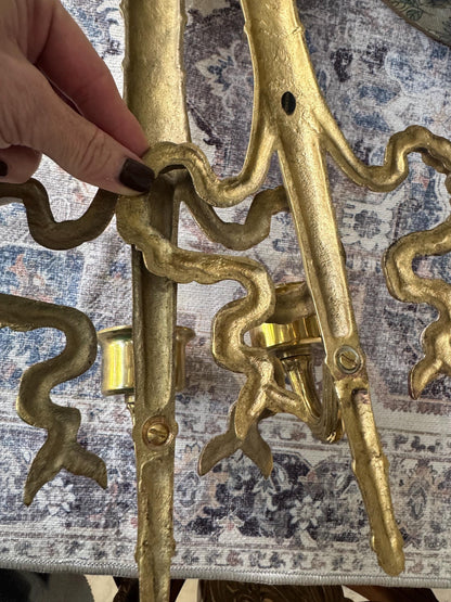 Bow Brass Sconces Candle Holder Pair MCM Sconces Beautiful Brass Sconces Bow Hanger