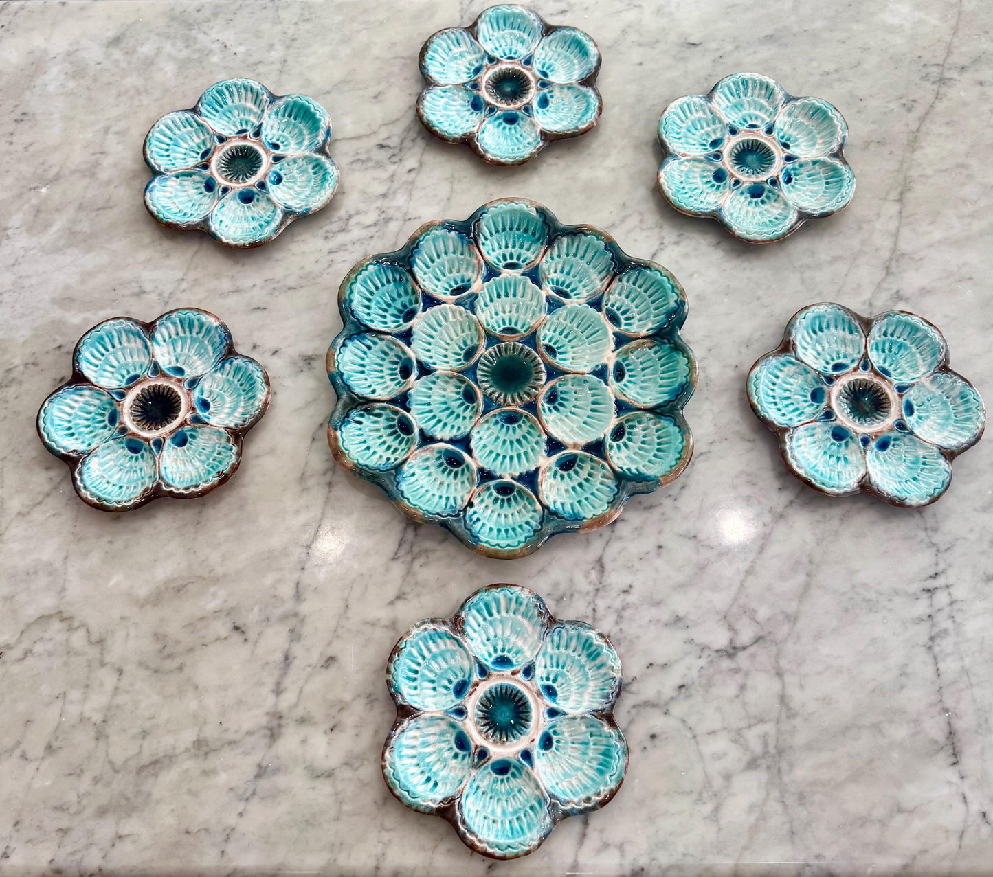 French Majolica Oyster Set of 7 plates Instant oyster Plate Wall Turquoise Oyster Plate Set
