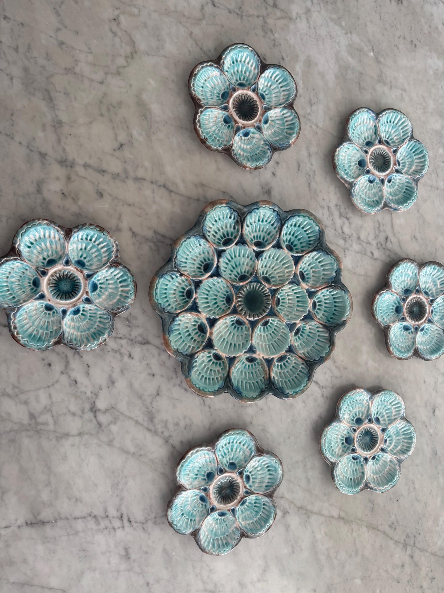 French Majolica Oyster Set of 7 plates Instant oyster Plate Wall Turquoise Oyster Plate Set
