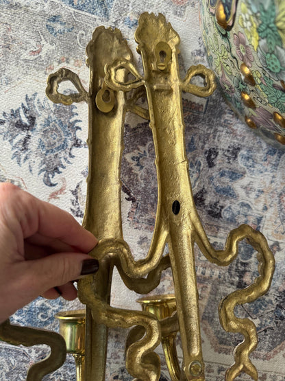 Bow Brass Sconces Candle Holder Pair MCM Sconces Beautiful Brass Sconces Bow Hanger