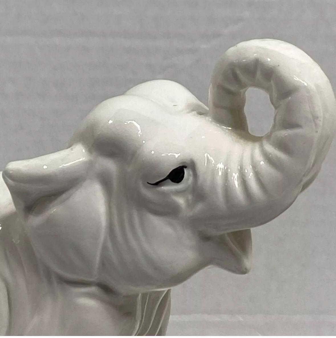 Elephant Bookends Fitz And Floyd White Elephant Book end Elephant Figures MCM Hollywood Regency Trunk up elephants