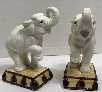 Elephant Bookends Fitz And Floyd White Elephant Book end Elephant Figures MCM Hollywood Regency Trunk up elephants