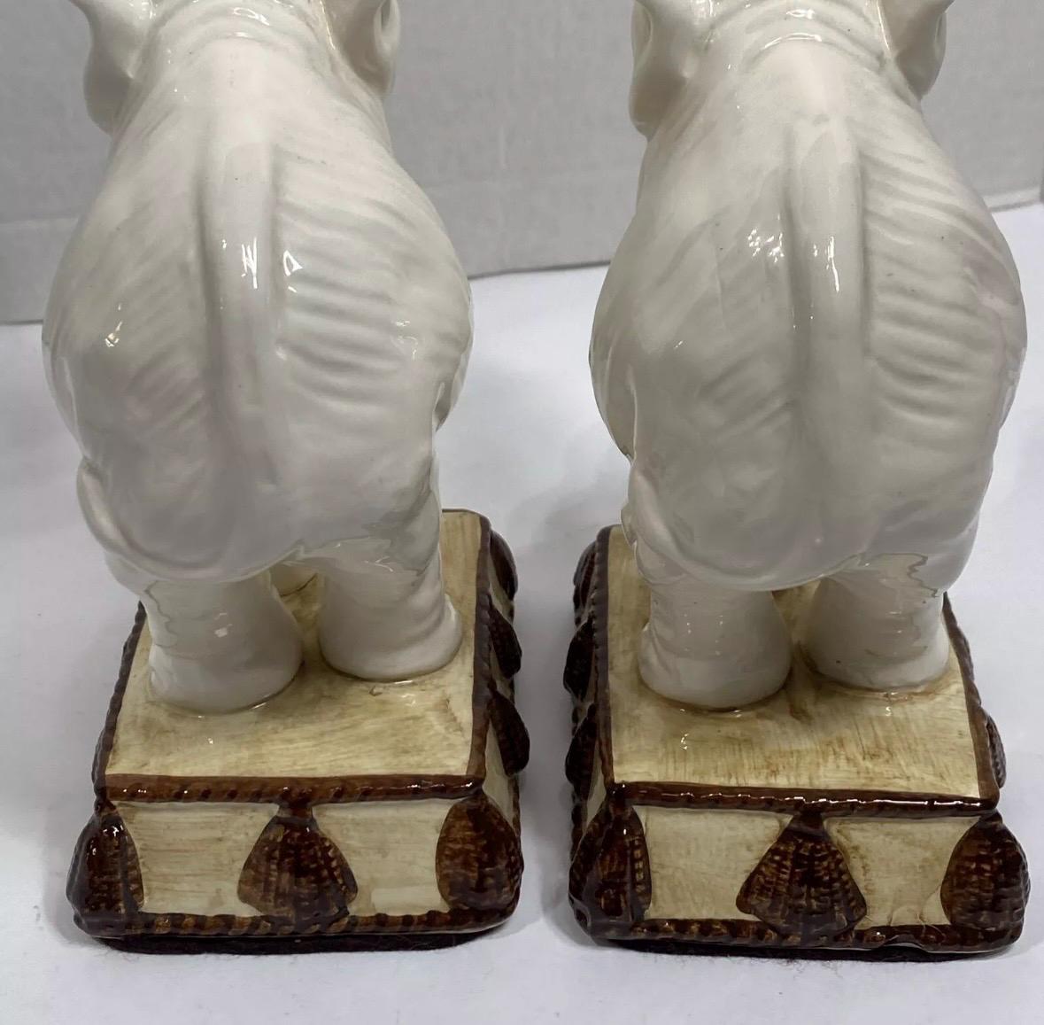 Elephant Bookends Fitz And Floyd White Elephant Book end Elephant Figures MCM Hollywood Regency Trunk up elephants