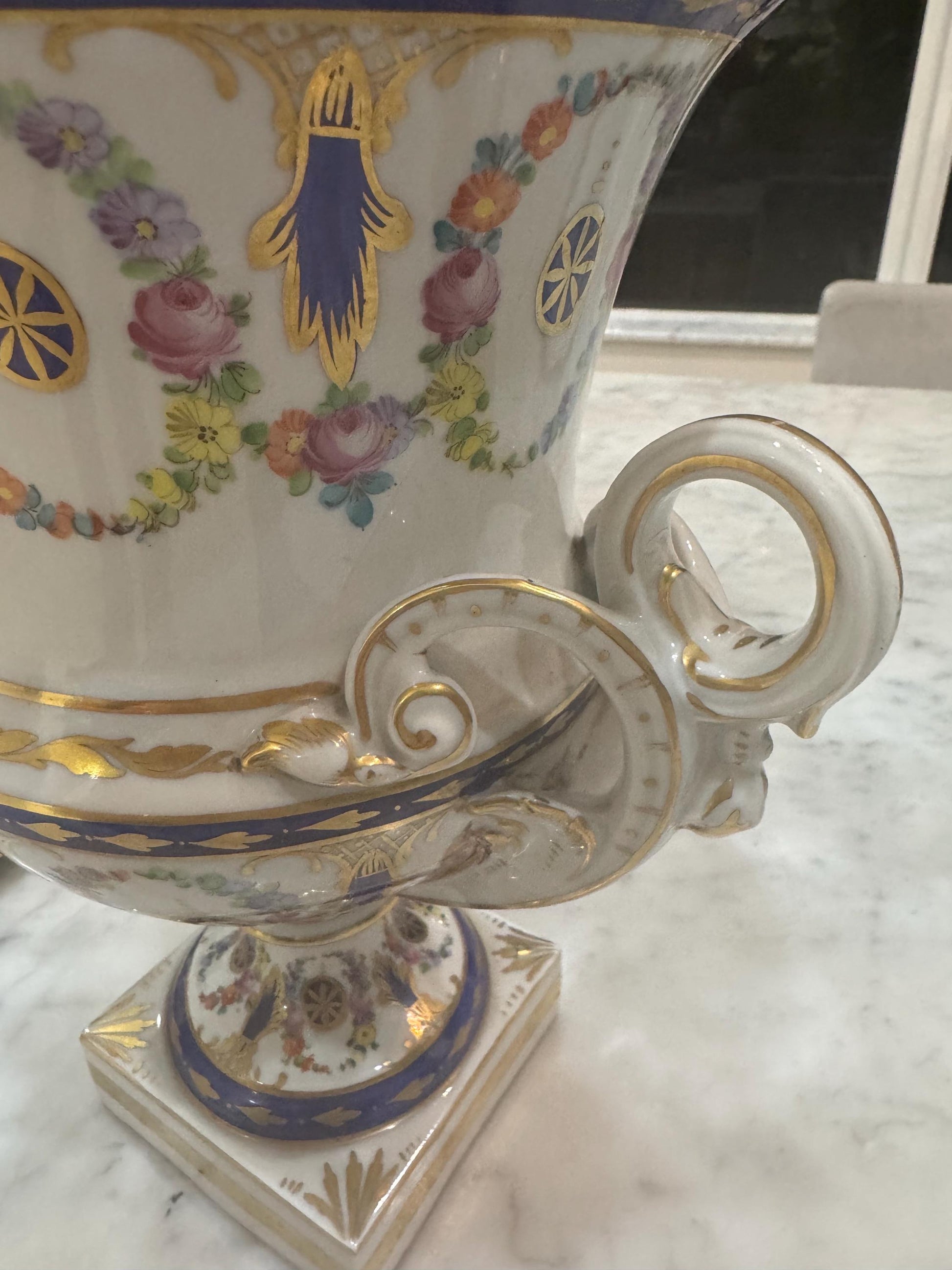Dresden Vase Urn Floral lidded vase with handles Floral porcelain vase