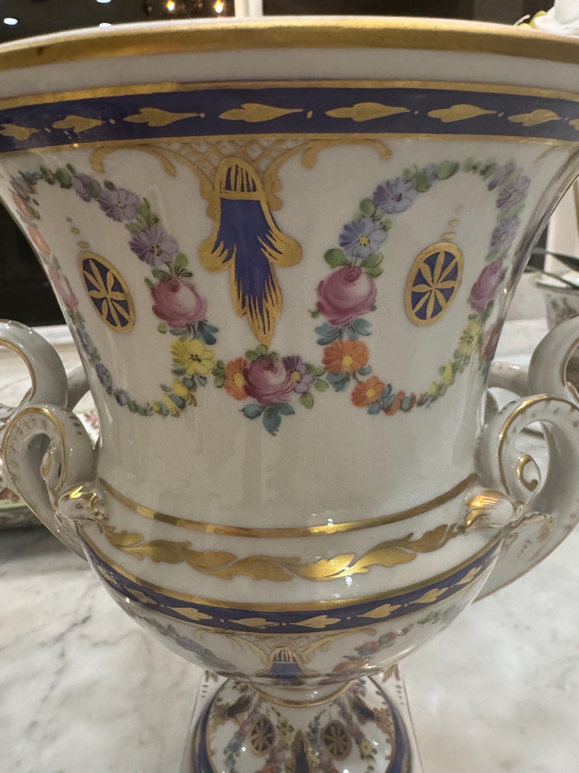 Dresden Vase Urn Floral lidded vase with handles Floral porcelain vase