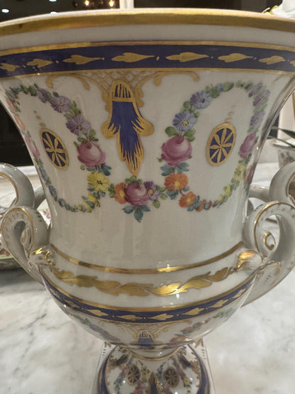 Dresden Vase Urn Floral lidded vase with handles Floral porcelain vase