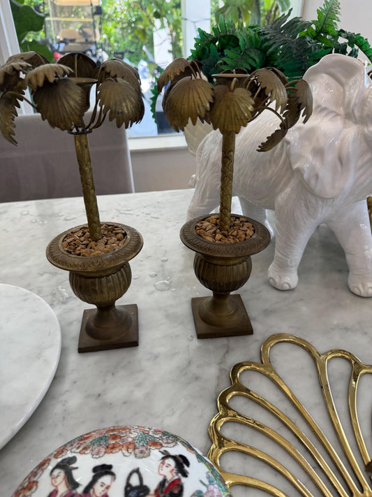 Hollywood regency candlesticks brass  palm tree candle holders
