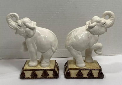 Elephant Bookends Fitz And Floyd White Elephant Book end Elephant Figures MCM Hollywood Regency Trunk up elephants