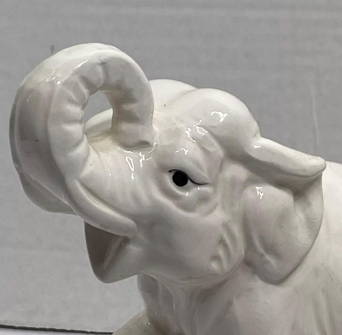 Elephant Bookends Fitz And Floyd White Elephant Book end Elephant Figures MCM Hollywood Regency Trunk up elephants