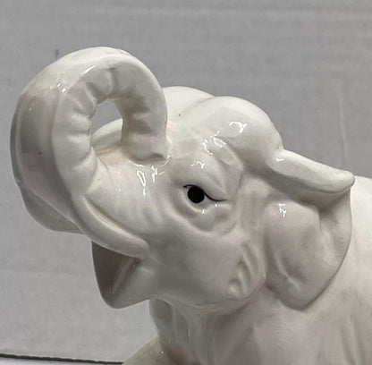 Elephant Bookends Fitz And Floyd White Elephant Book end Elephant Figures MCM Hollywood Regency Trunk up elephants