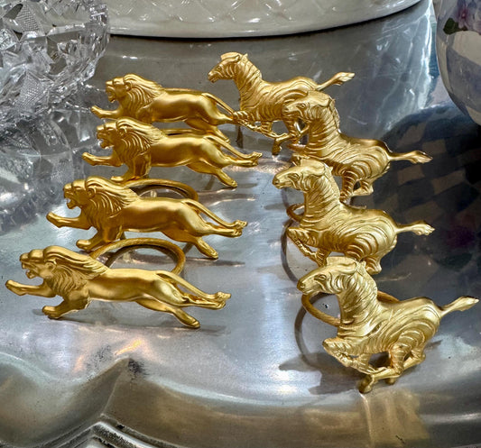 Napkin Rings Horchow Animal Gold Zebras and Elephants set of 8