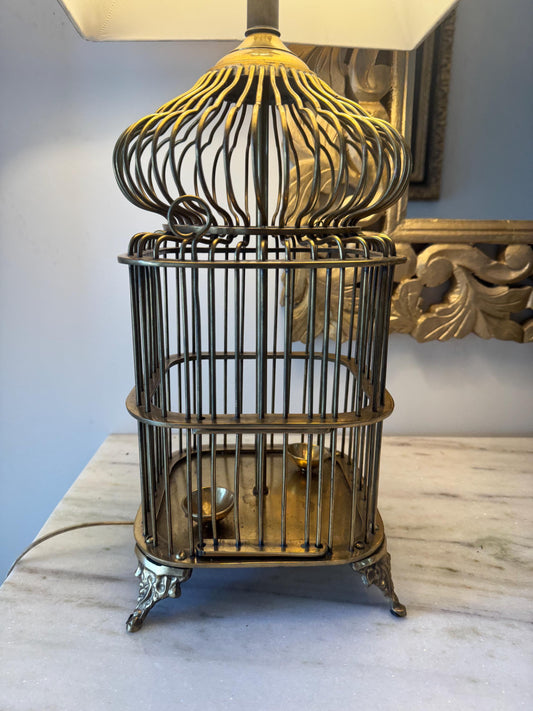 Brass Pagoda Lamp Hollywood Regency Style by Century Brass Bird Cage Pagoda Lamp with silk shade