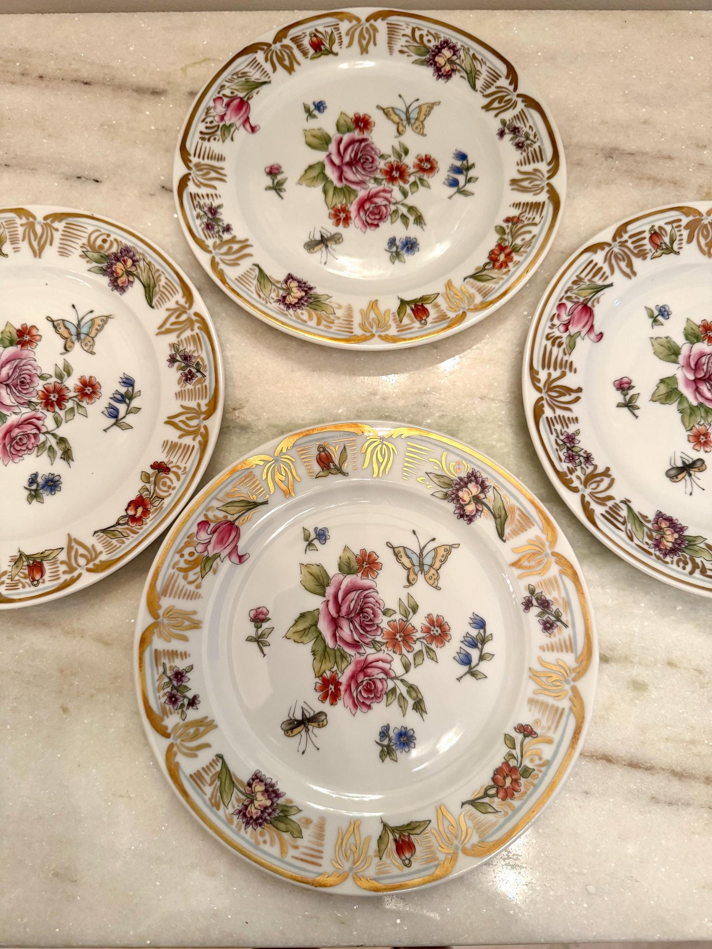 Chelsea House Plates Floral Butterfly Gold edges plate wall plates vintage collectible Chelsea house plates salad size set of 4 plates