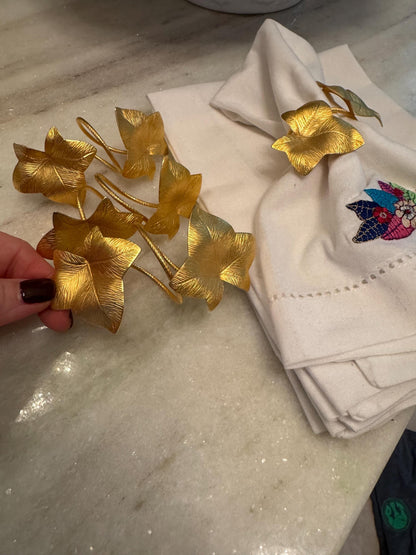 Gold Leaf Napkin Rings MCM set of 4 beautiful