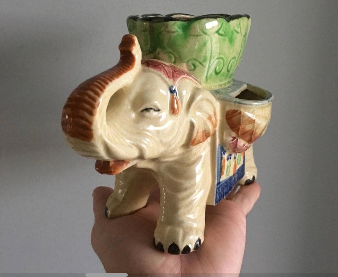 Elephant Planter MCM Ceremonial Elephant from Japan 8 inches
