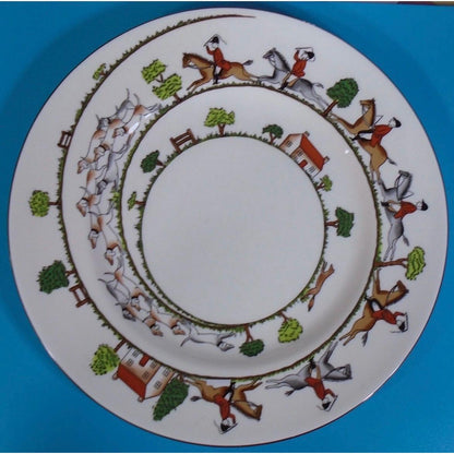 crown staffordshire Hunt Scene plates equestrian Staffordshire dinner plate salad plate set