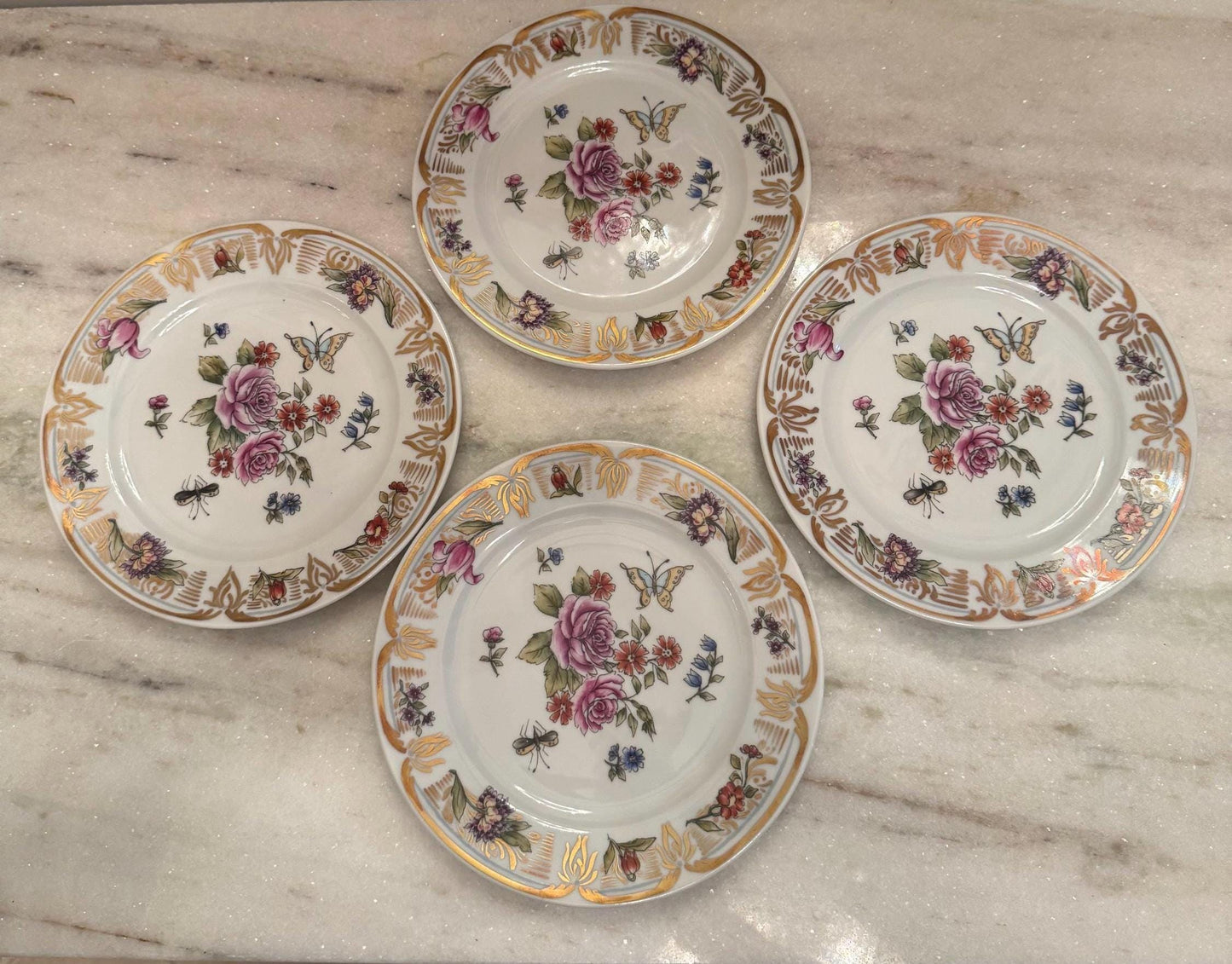 Chelsea House Plates Floral Butterfly Gold edges plate wall plates vintage collectible Chelsea house plates salad size set of 4 plates