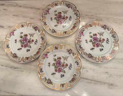 Chelsea House Plates Floral Butterfly Gold edges plate wall plates vintage collectible Chelsea house plates salad size set of 4 plates