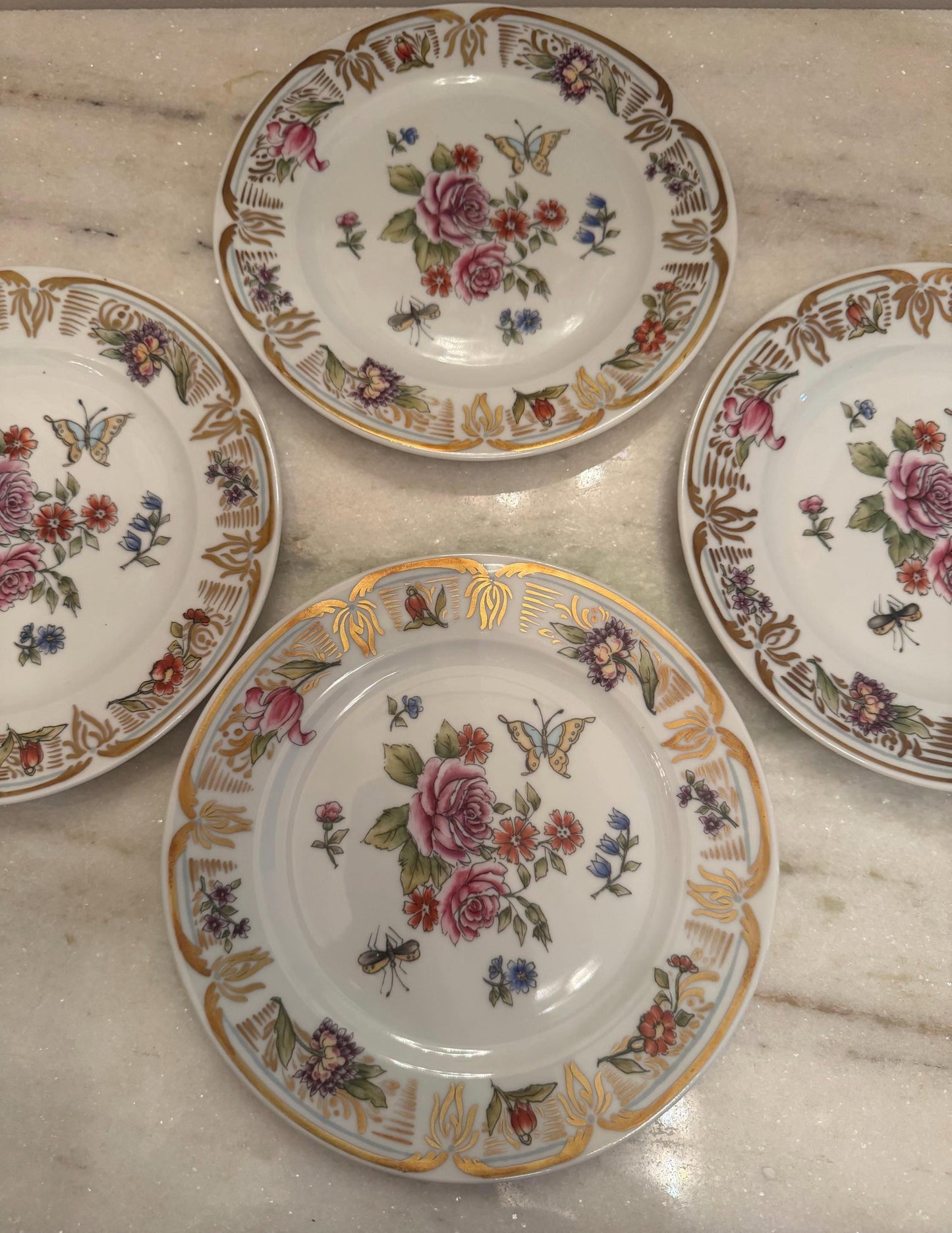 Chelsea House Plates Floral Butterfly Gold edges plate wall plates vintage collectible Chelsea house plates salad size set of 4 plates