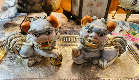 Foo Dogs Pair Vintage Chinoserie Decorative Dogs RARE Set of Chinese Foo Dogs